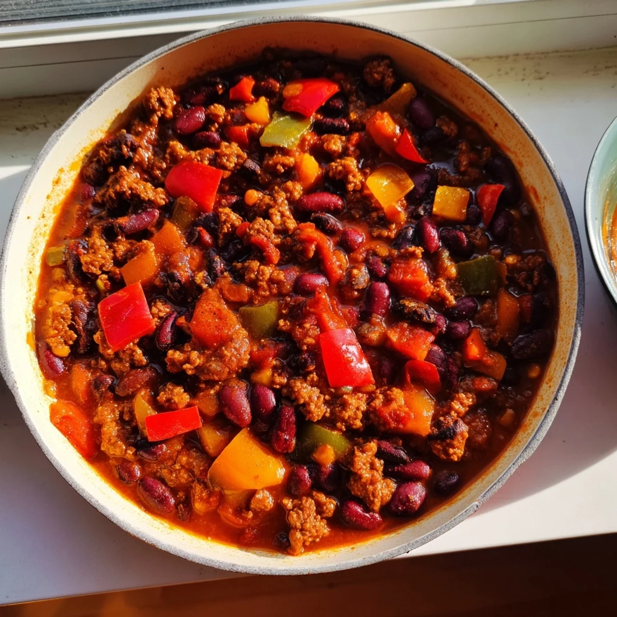 Garnished with fresh cilantro; this One-Pot Cozy Chocolate Chili boasts comforting flavors on a cold evening.