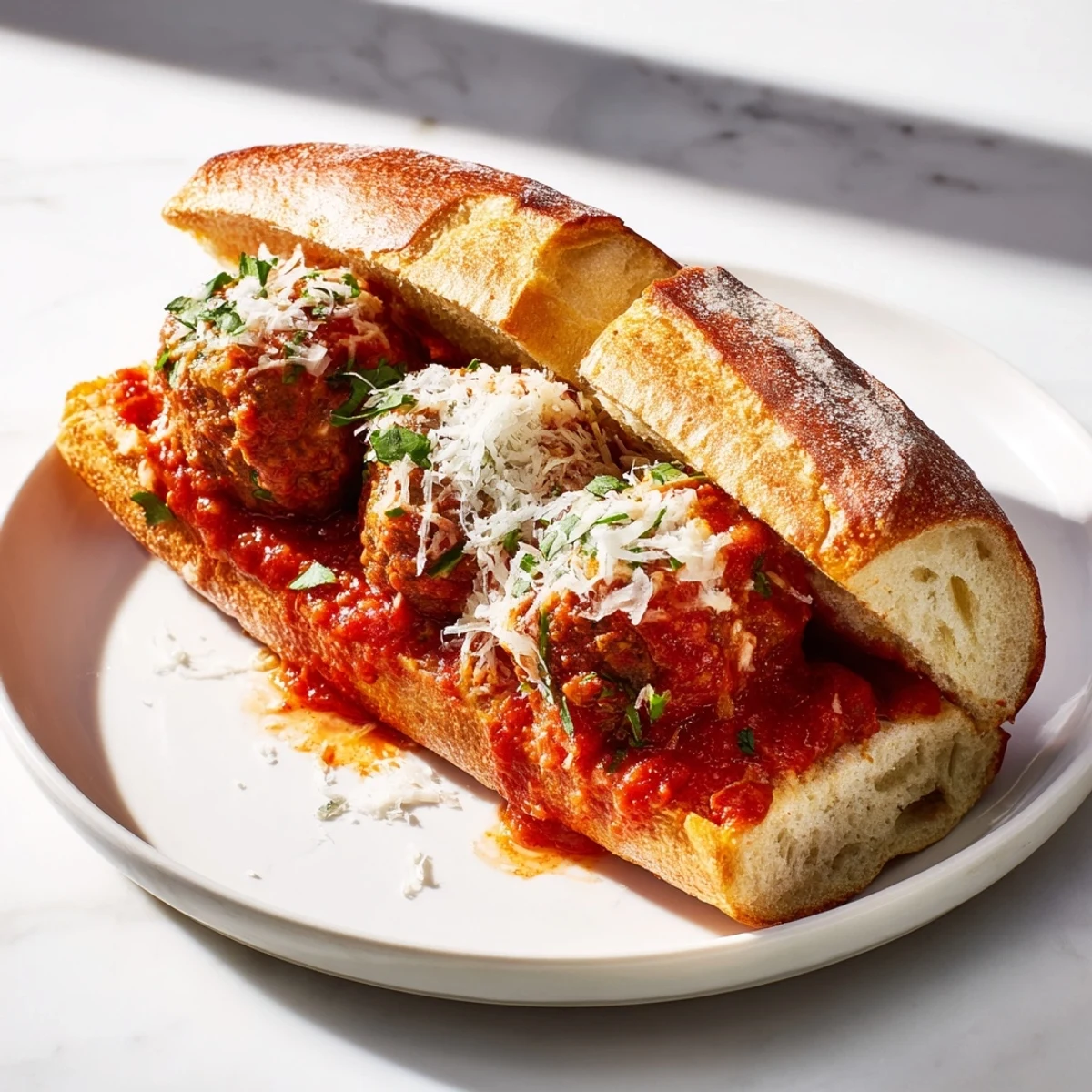 Meatball Marinara Sub Sandwiches overflowing with cheesy, saucy goodness, a delicious Italian-American dish ready to eat.