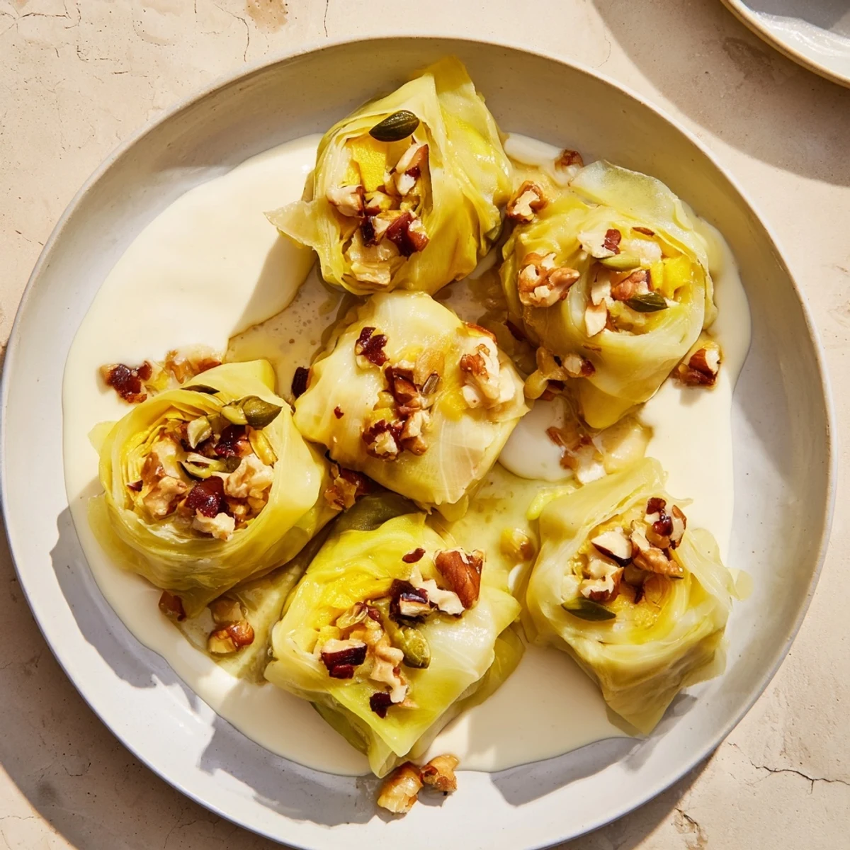 Golden, flaky Apple Strudel fresh from the oven, ready to be served with creamy vanilla sauce.