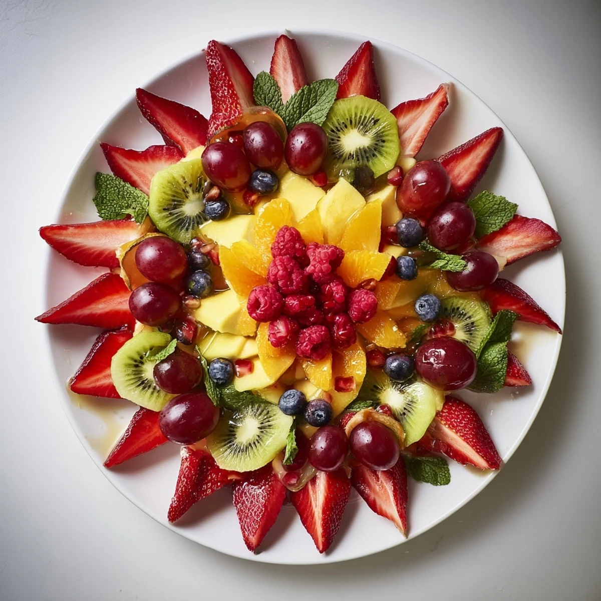 Festive Poinsettia Fruit Bowl explodes with vibrant red berries, a beautiful, refreshing breakfast centerpiece.