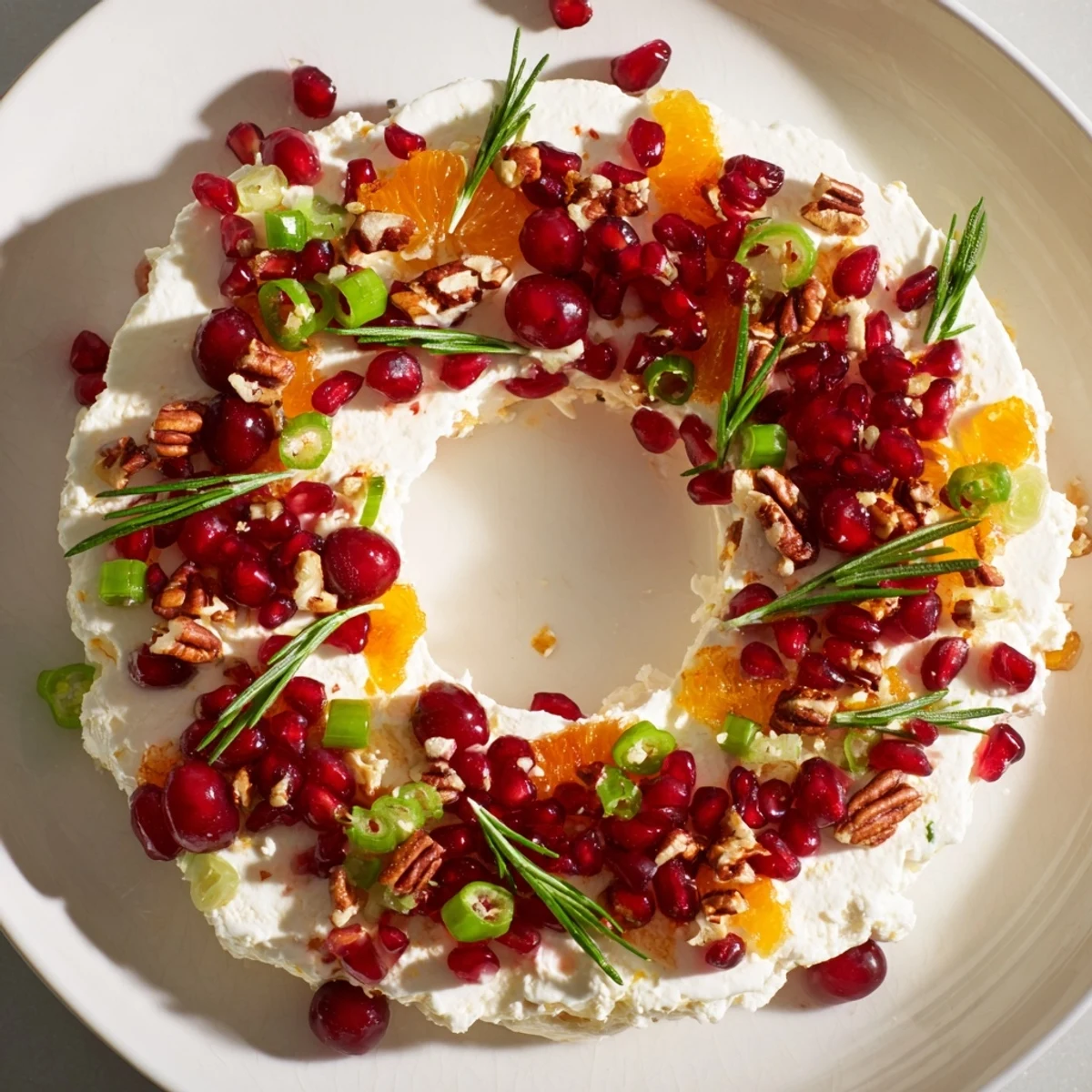 Vibrant Cranberry Feta Dip Wreath, adorned with fresh rosemary sprigs, ready for holiday gatherings.