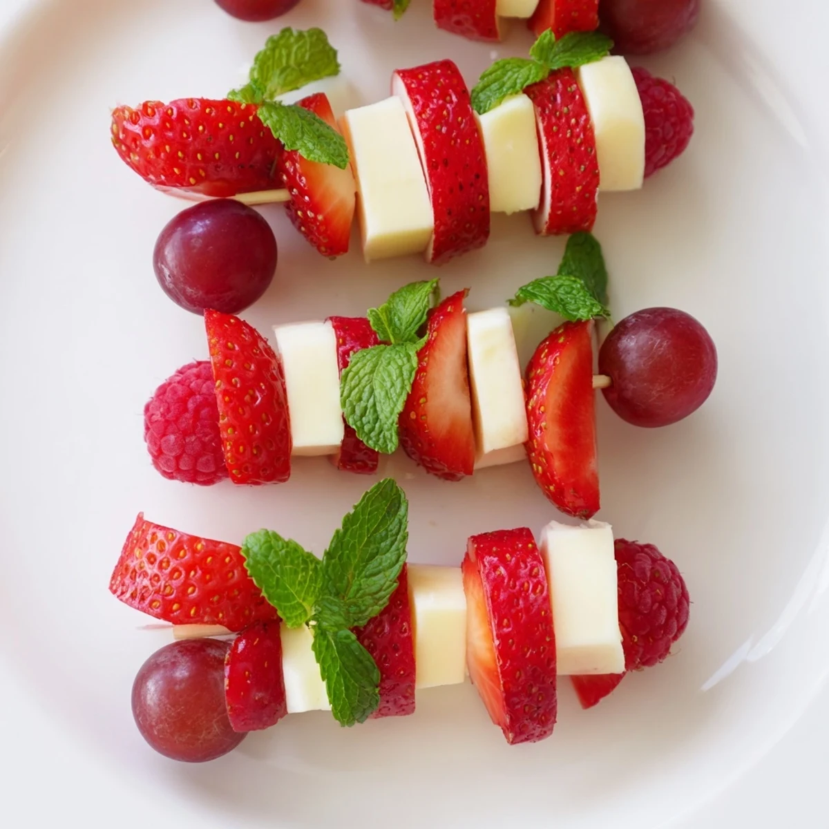 Candy Cane Stripe Fruit and Cheese with vibrant berries and creamy cubes, ideal appetizer.