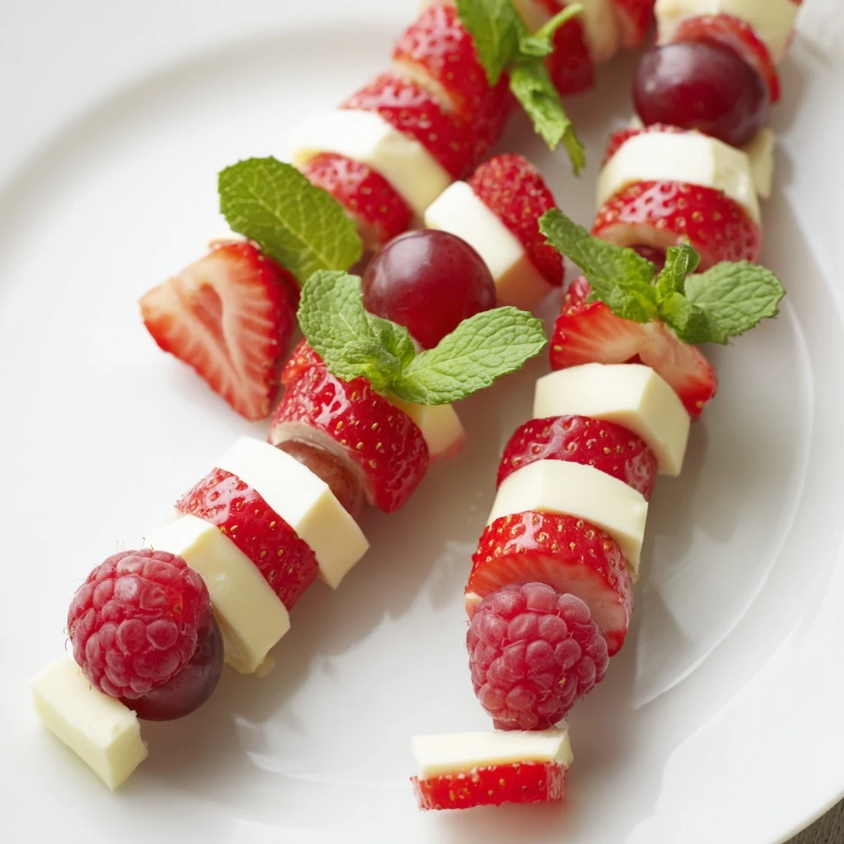 Fresh Candy Cane Stripe Fruit and Cheese platter showing red fruits next to bright white cheese blocks.