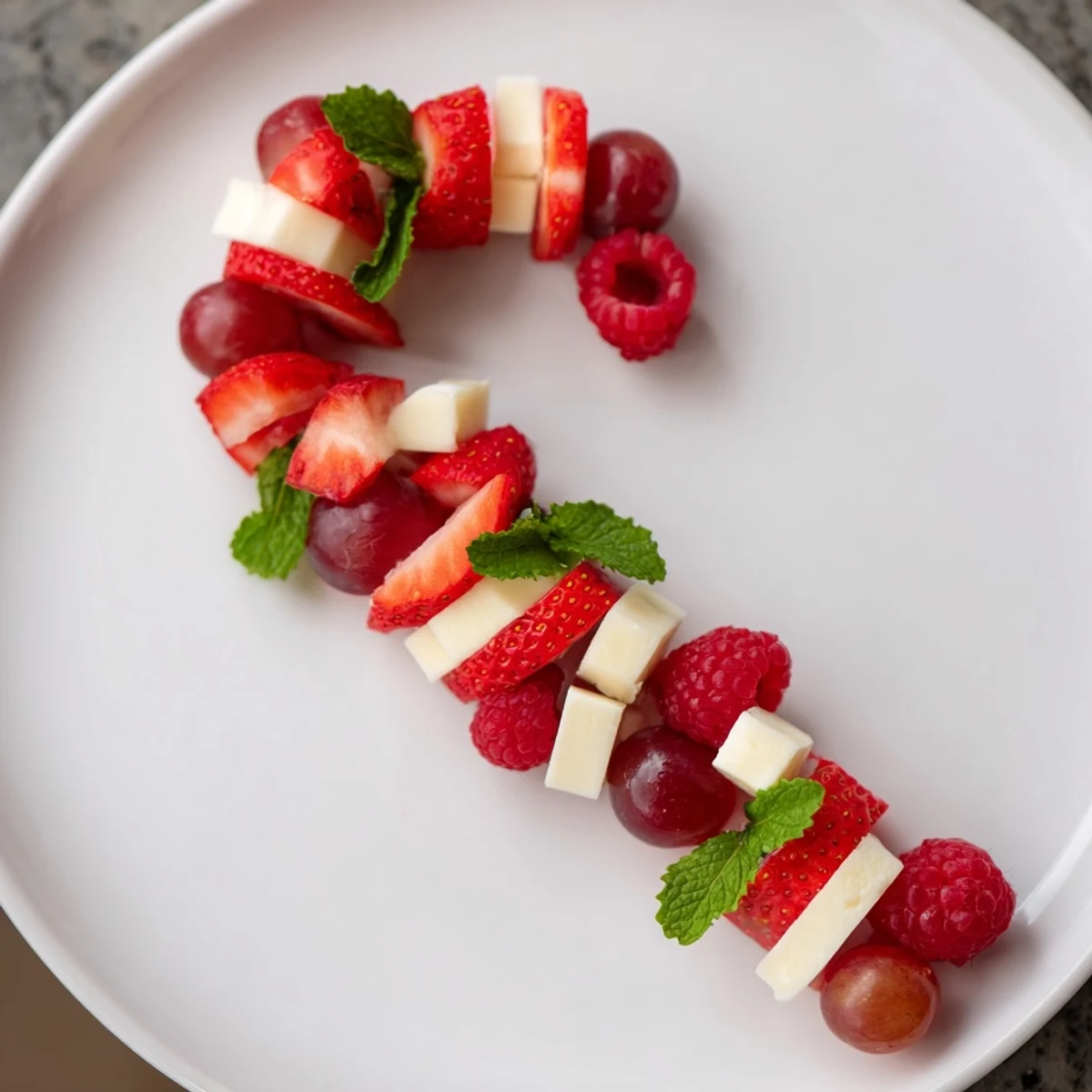 Beautiful Candy Cane Stripe Fruit and Cheese appetizer, perfect for a cheerful and festive holiday spread.