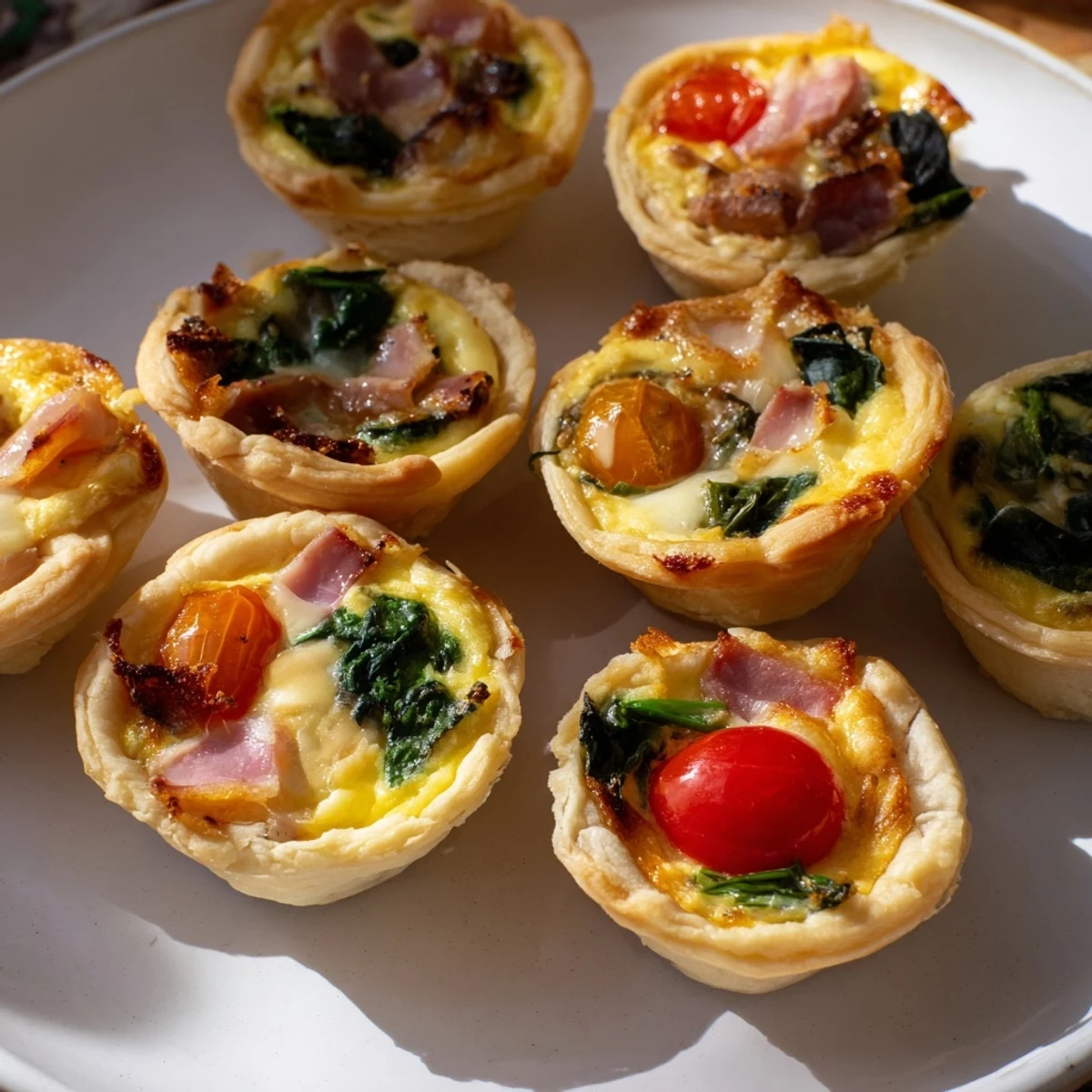 Mini Quiche Holiday Village Board arranged with rosemary trees and festive decorations for a party.