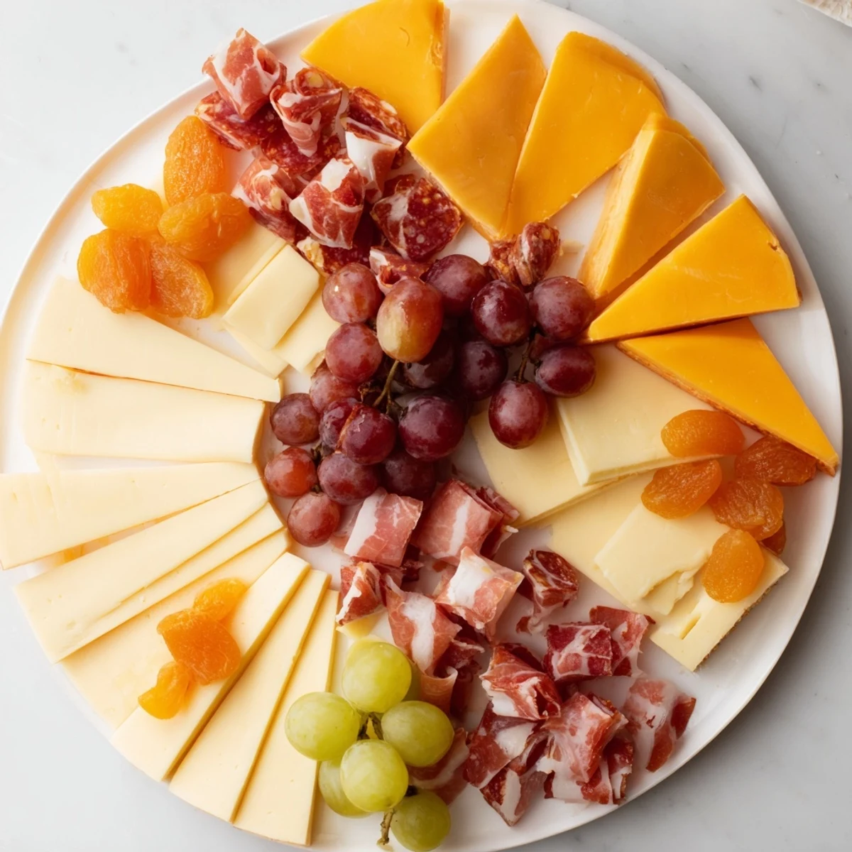 This vibrant image showcases The Geometric Gala, a visually appealing charcuterie board with triangular cheeses.