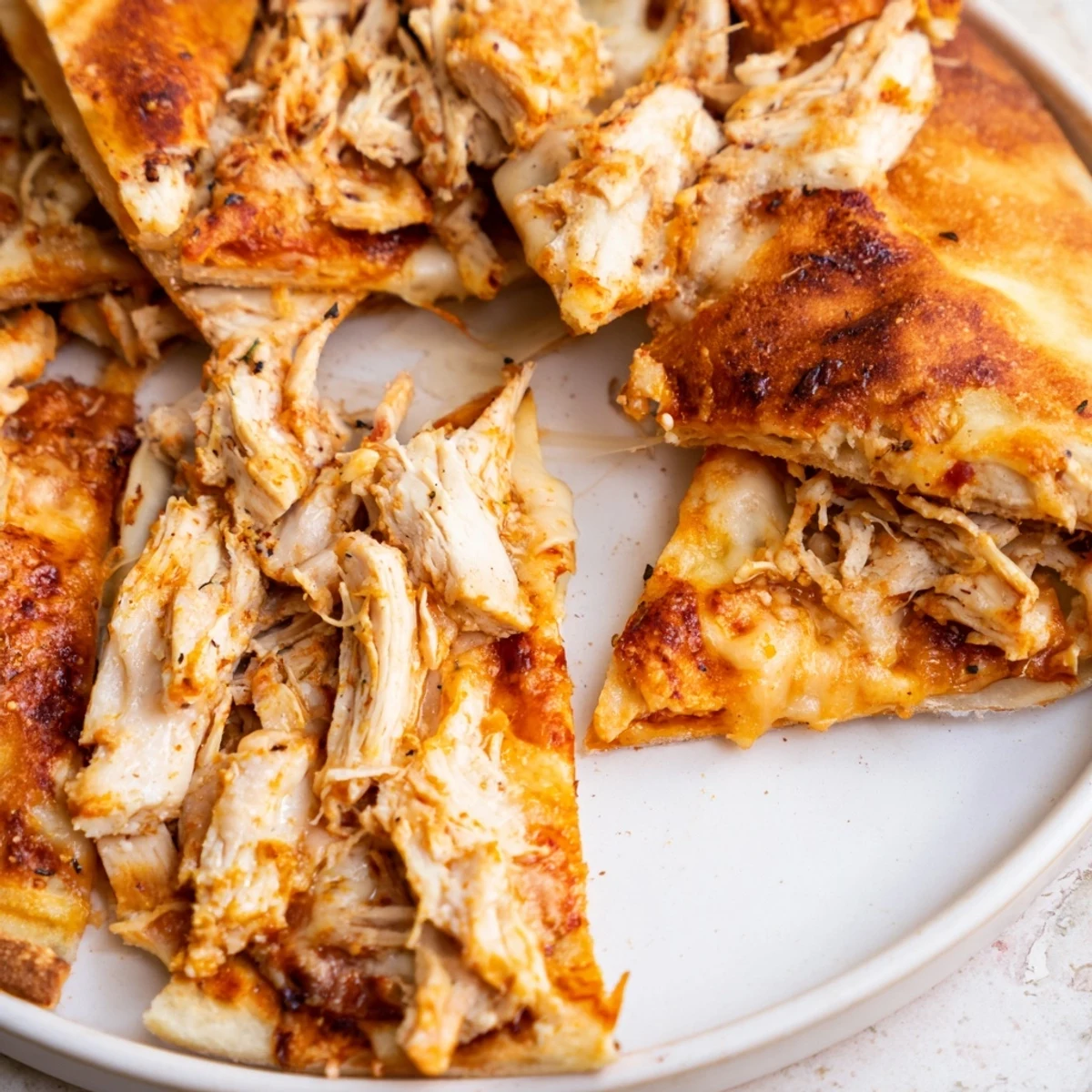 Golden-brown Leftover Pizza Grilled Cheese with melty cheese and tender chicken inside, ready to eat.