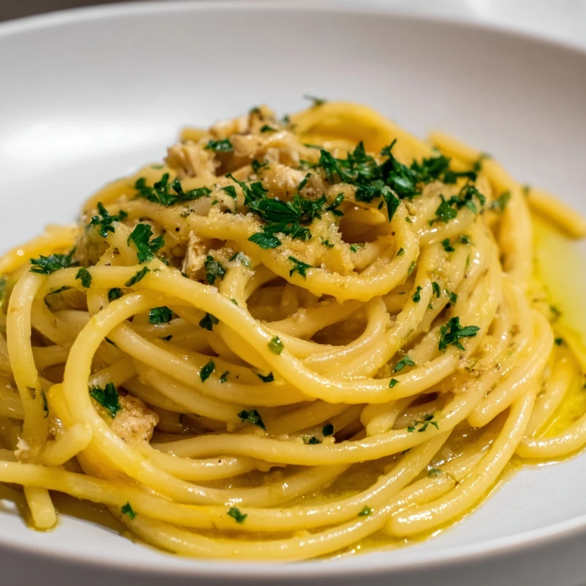 Golden garlic butter clings to bucatini in this Simple Garlic Butter Bucatini, ready to eat!