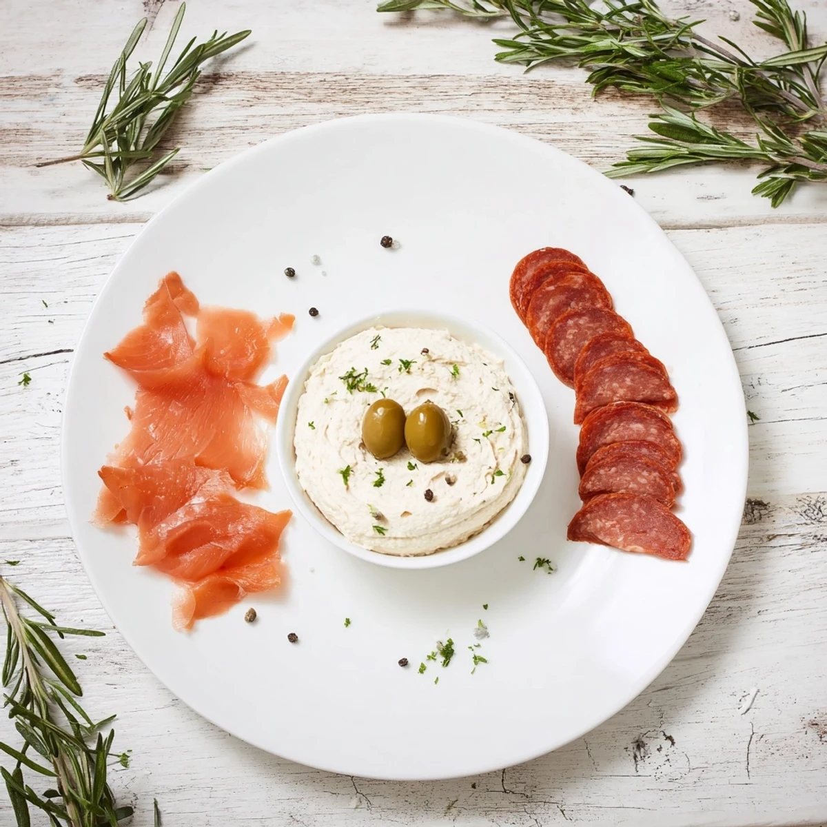 This impressive Compass Rose is a delightful arrangement of meats with olives and herbs.