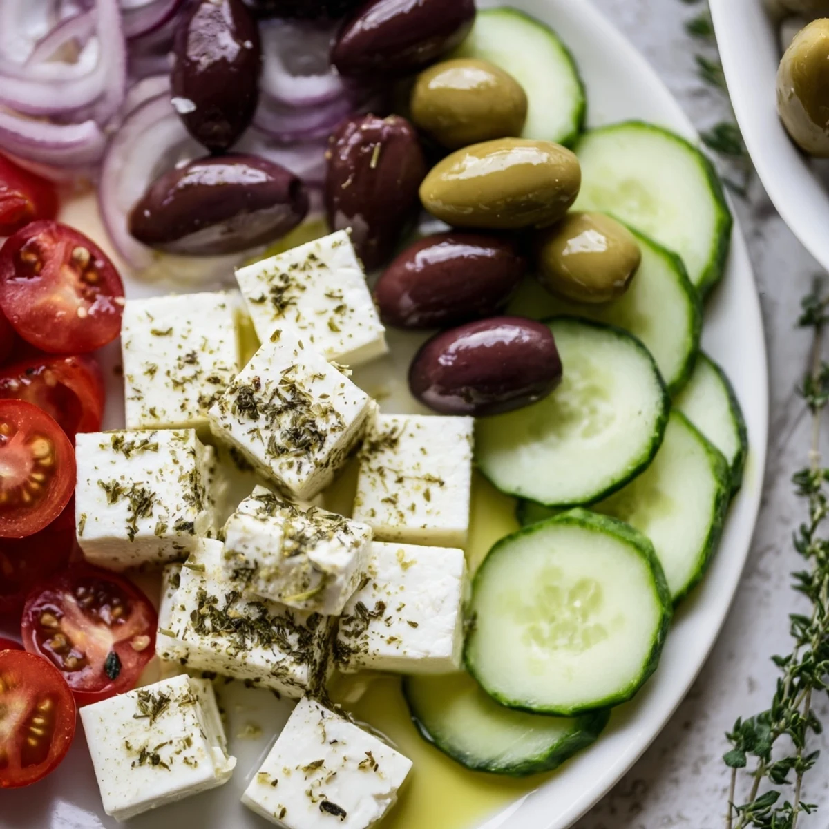 Beautifully arranged Sun-Drenched Patio with a variety of fresh mezze like feta cheese and crisp pita for dipping.