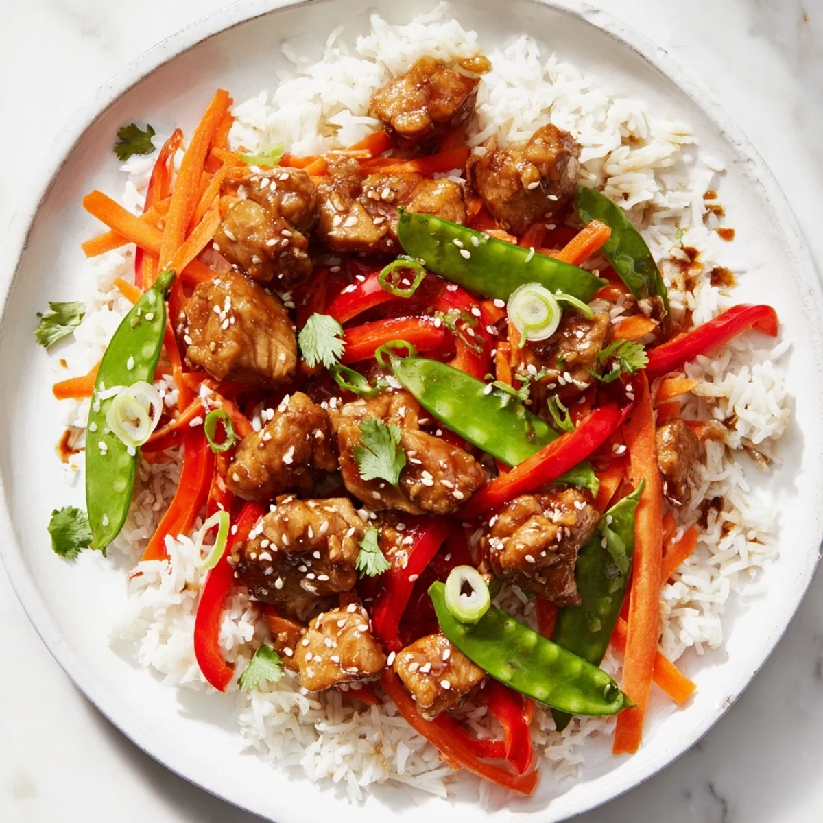 Enjoy a delicious Asian-inspired Sesame Ginger Rice Bowl, ready to satisfy any craving with tasty chicken.