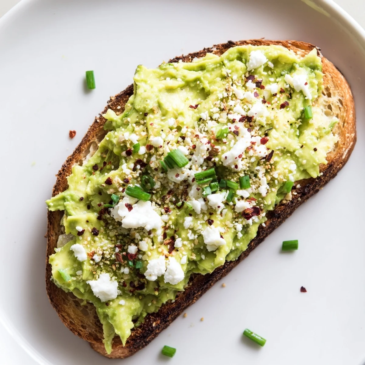 Enjoy a close-up of this delicious Avocado Toast with Everything, featuring a creamy avocado base and crunchy seasoning.