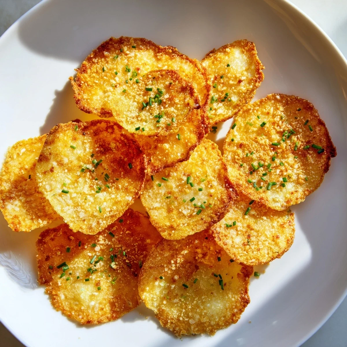Golden brown Crispy Cottage Cheese Chips, perfectly seasoned and ready for dipping, offer a satisfying crunch.