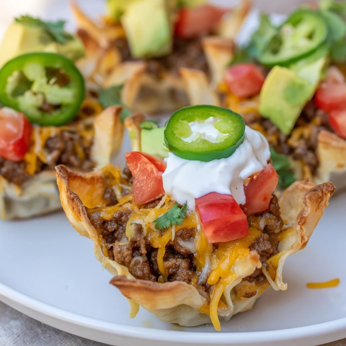 Golden, melty cheese blankets savory ground beef in these easy mini taco cups.