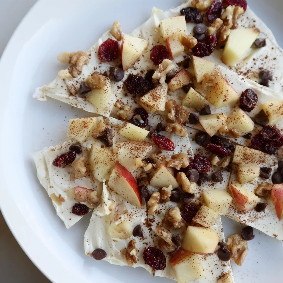 Frozen Apple Cinnamon Yogurt Bark, a refreshing snack with juicy apples and creamy yogurt.