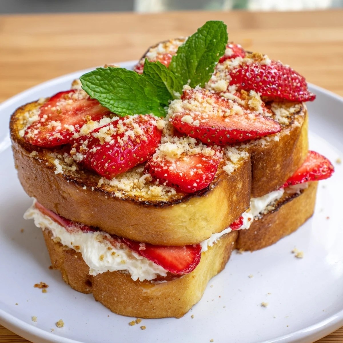 Quick homemade strawberry cheesecake toast, a delightful breakfast or dessert with a sweet, tangy bite.