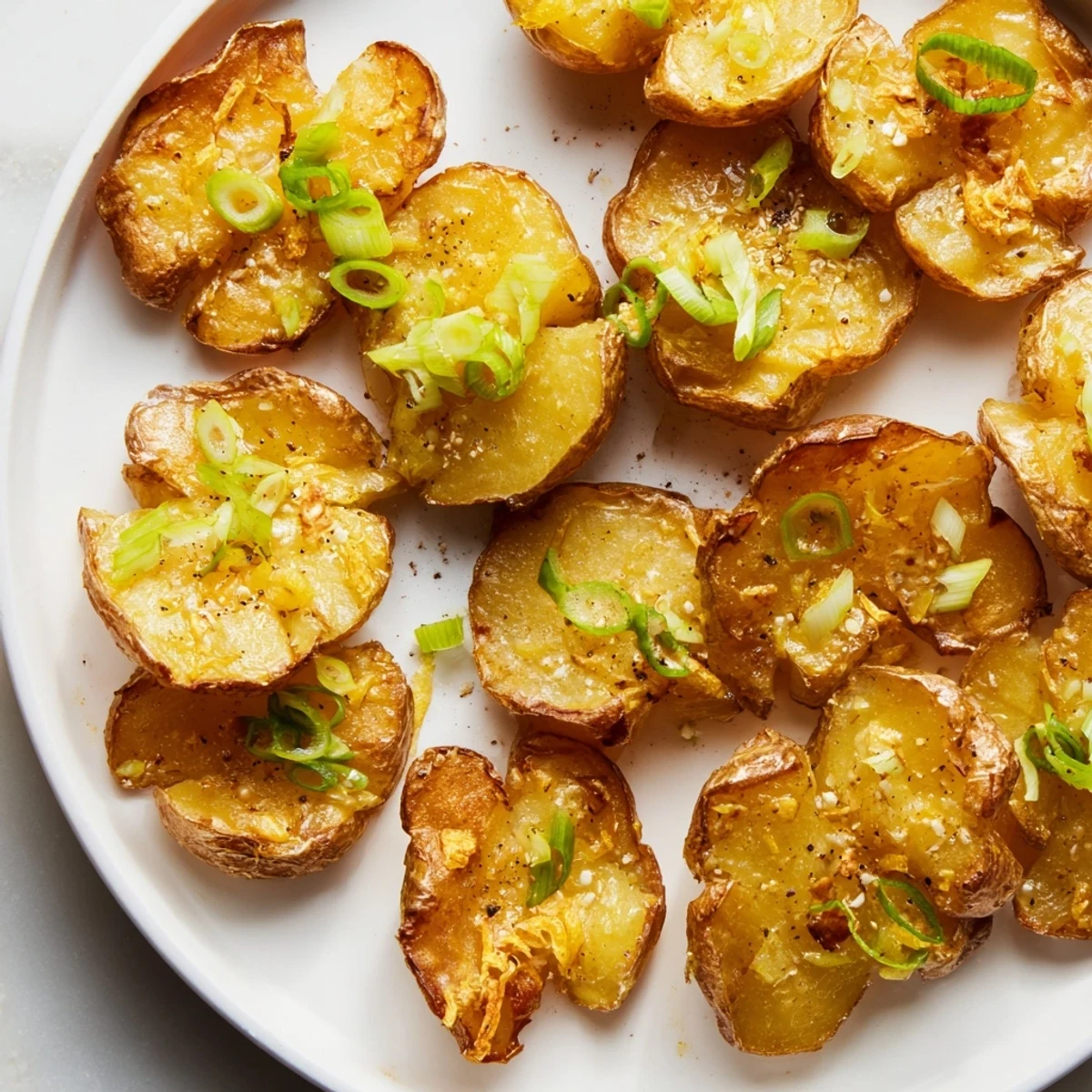 Golden-brown smashed green onion potato bombs, crispy and ready, perfect as a savory side.
