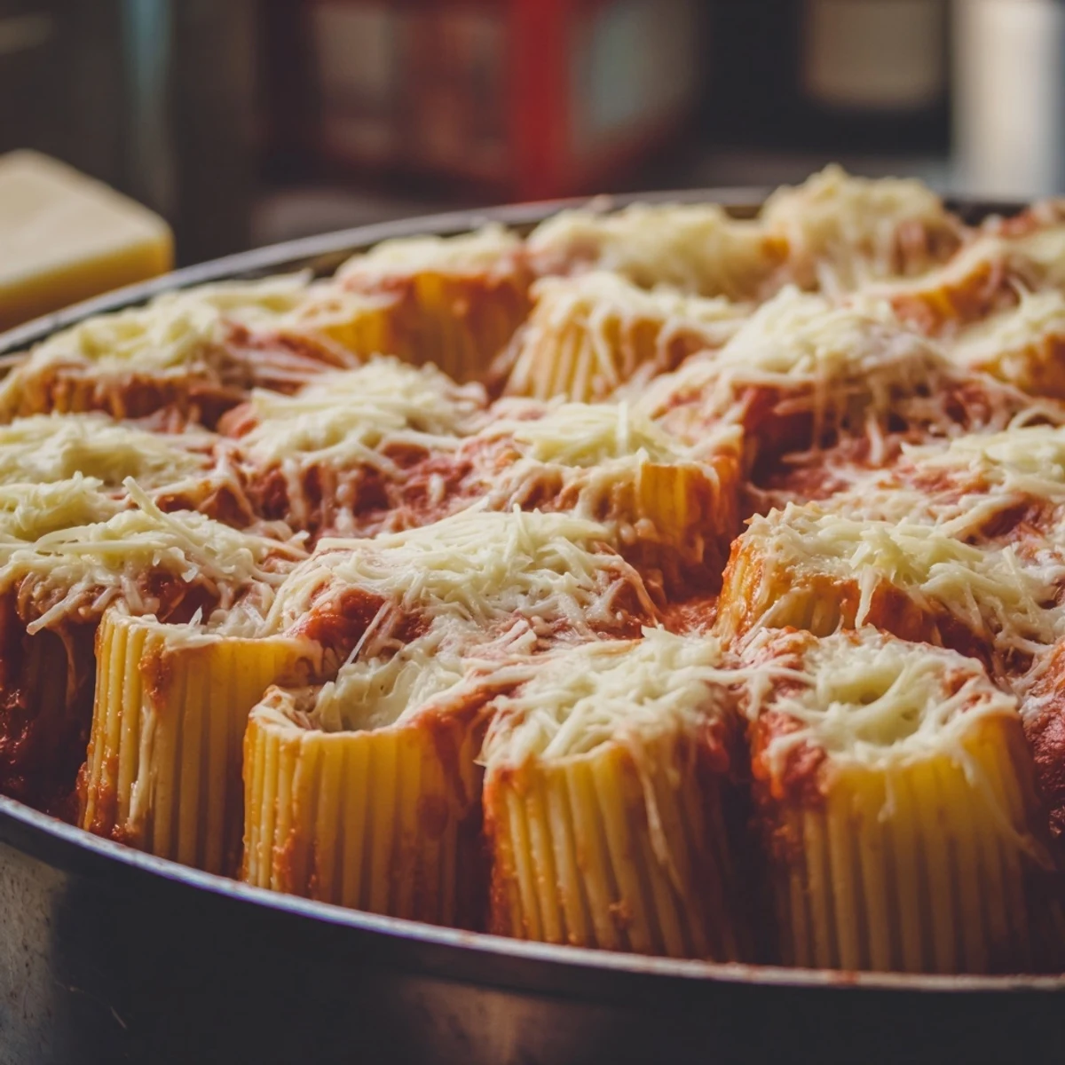 Golden, bubbly Honeycomb Pasta Bake features upright pasta tubes stuffed with creamy cheese and marinara.