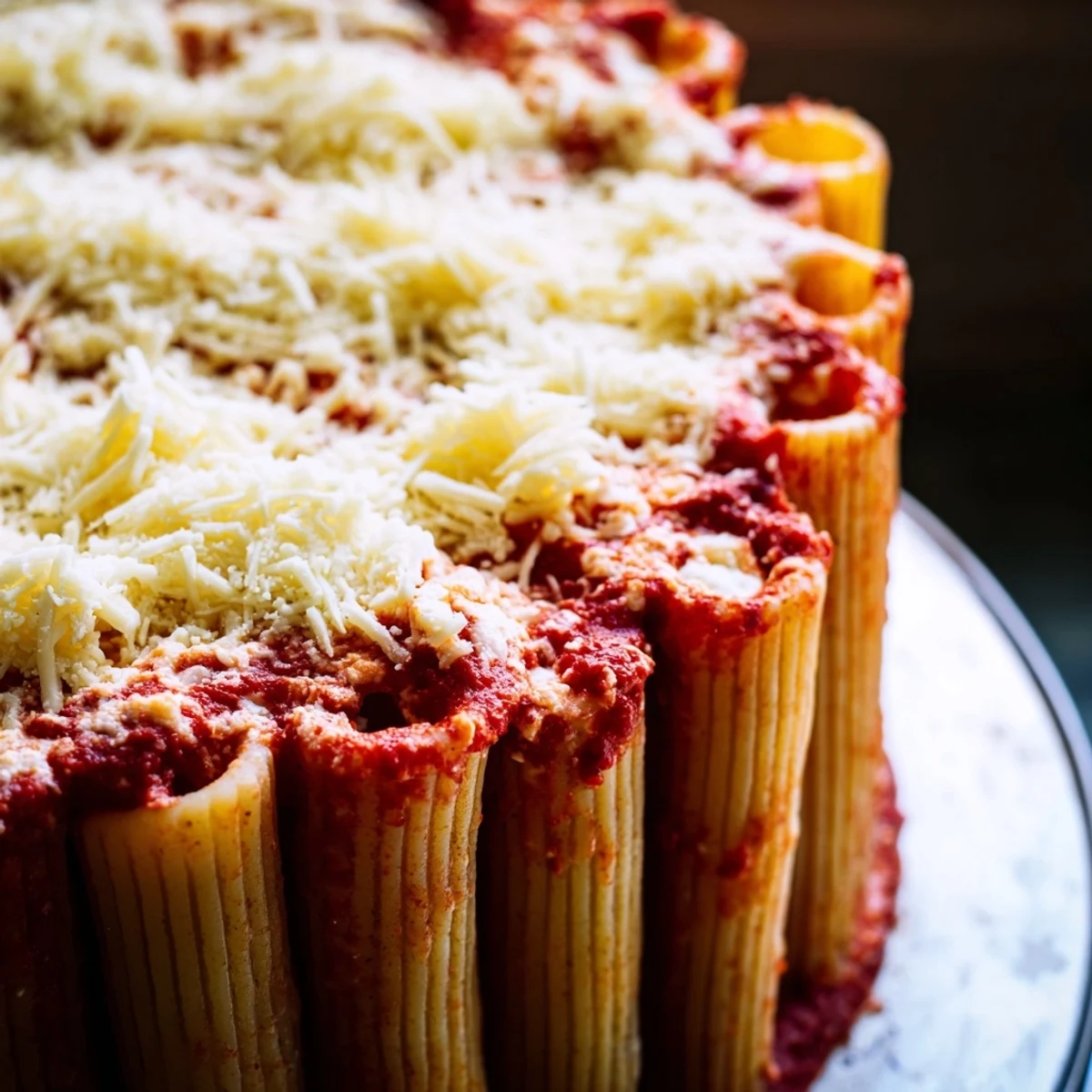 A serving of this baked Honeycomb Pasta Bake: rich marinara blankets cheesy pasta.