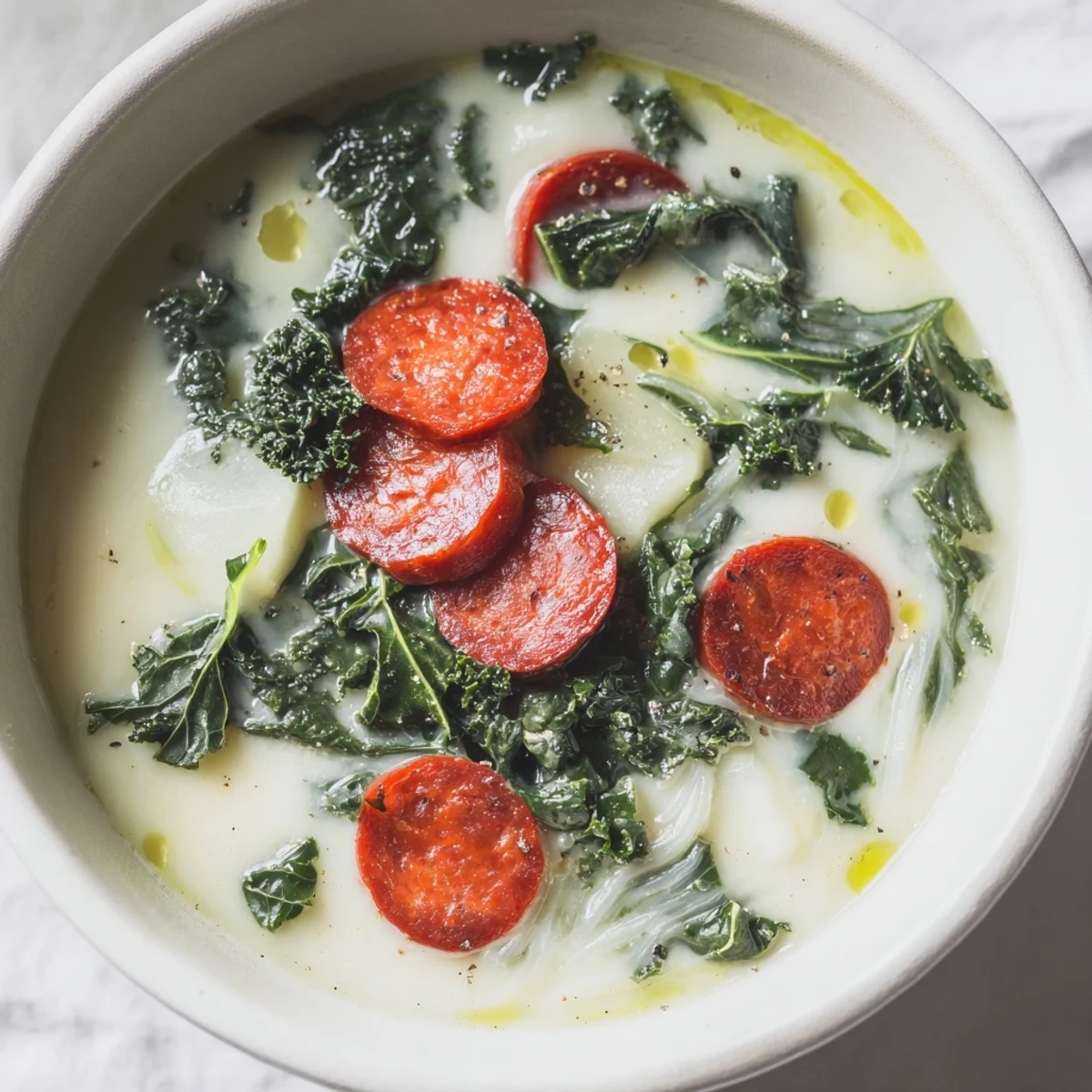 Flavorful Portuguese Caldo Verde served with crusty bread, ready for a comforting meal.