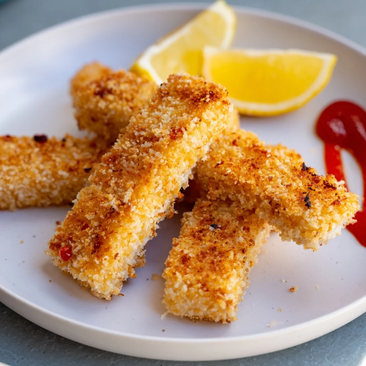 Crispy Panko Halloumi is served hot from the skillet, golden and crunchy, with bright lemon wedges and a side of hot sauce for dipping.
