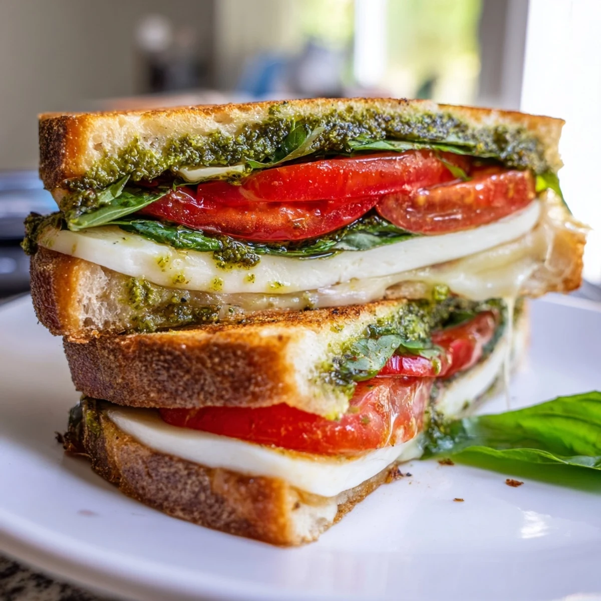 Spicy BBQ chicken panini with melted pepper jack, onions, and tangy sauce pressed to golden perfection on sourdough.