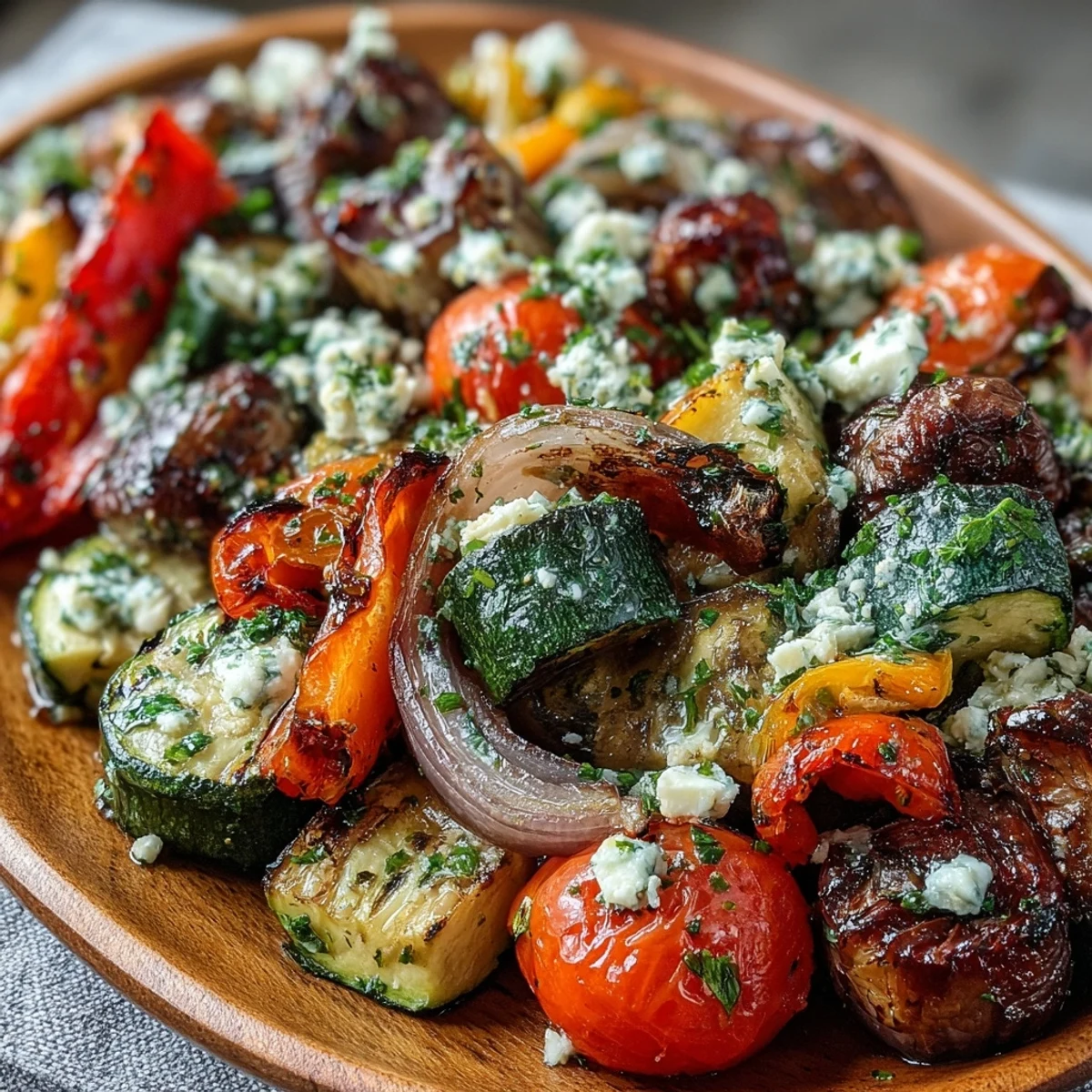 Roasted Mediterranean Greek Vegetables served warm with pita bread and olives.