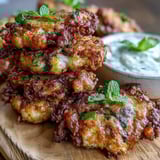 The spiced cauliflower bhajis are served hot and ready for a delicious appetizer.