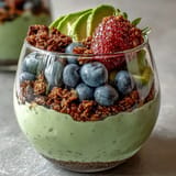 Fiber-Rich Avocado Chia Pudding Parfait, artfully layered for vibrant breakfast enjoyment.