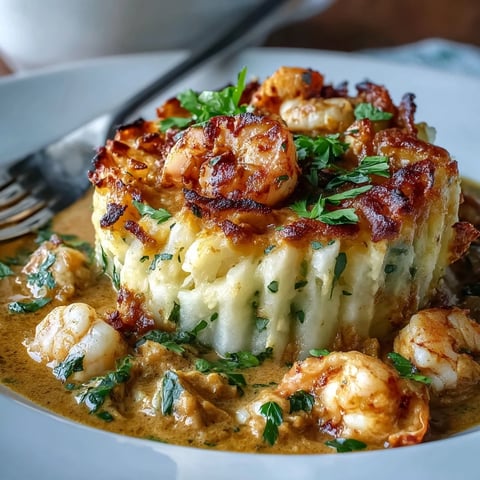 Golden, crispy mashed potato topping covers a creamy curried fish pie filled with cod, smoked fish, and sweet peas.