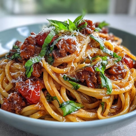 Italian Drunken Noodles served in a white bowl with fresh basil and grated Parmesan, twirled on a fork.