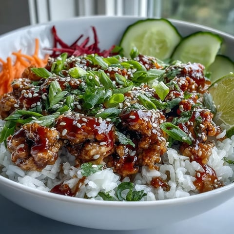 Fluffy rice and seasoned ground turkey topped with crunchy veggies and creamy bang bang sauce.