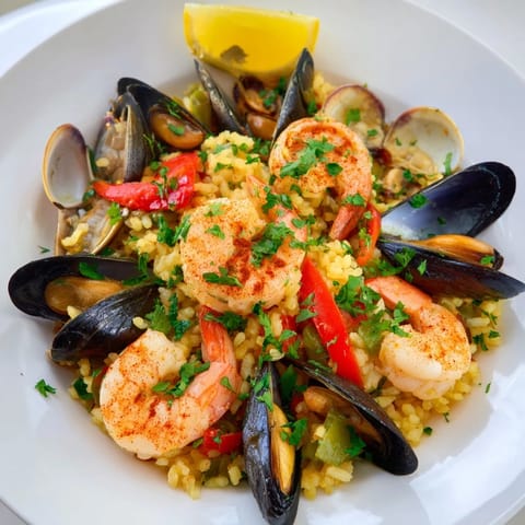Spanish Seafood Paella Dish