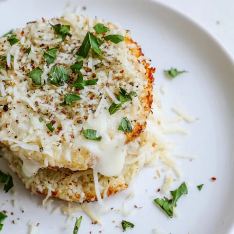 Baked Crispy Rice Cake Cheese Stacks stacked high, golden cheese pulling apart beside fresh parsley garnish for a savory snack.