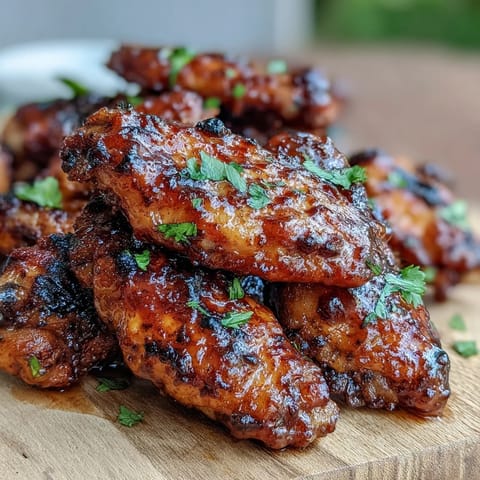 Sticky Guava BBQ Glazed Chicken Wings served with fresh cilantro and limes for dipping.