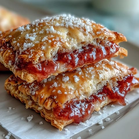 Sweet guava jam and creamy cheese filling peek through the crimped edges of these homemade Guava Cheese Pop Tarts on a marble counter.