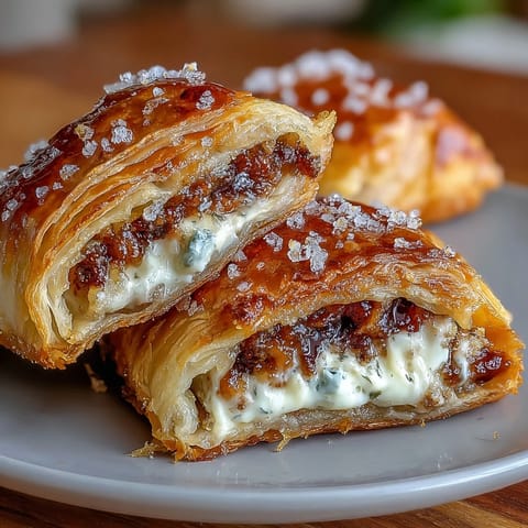 Golden-baked guava and cream cheese pastelitos on a white plate, flaky puff pastry with a sweet pink filling visible.