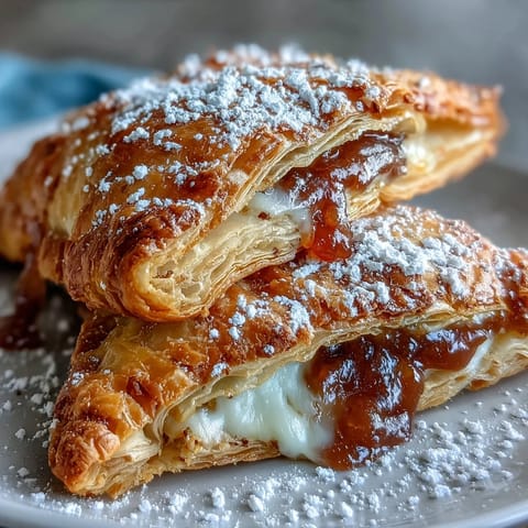 Golden-brown Guava Cheese Pastries split open to reveal a luscious sweet guava and creamy cheese filling.