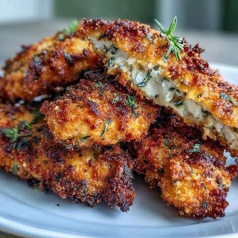 Golden-baked Crispy Panko Ranch Chicken Tenders on a plate with fresh parsley garnish and ranch dressing for dipping.