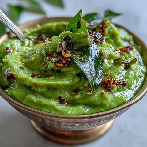 Creamy guava chutney blended with coconut and green chilies, topped with aromatic tempering and fresh coriander.