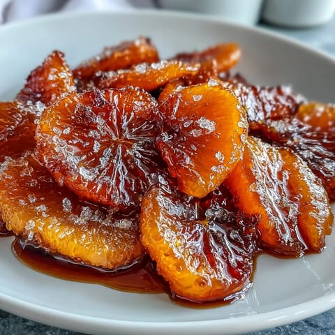 1. Candied orange segments glisten in syrup, ideal for topping cakes, tarts, ice cream, or yogurt.  