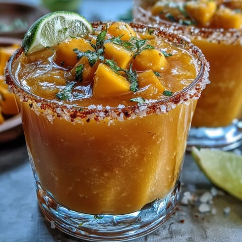 Frozen Mango Margarita Mocktail with salted rim and lime wedge, served in a chilled glass with crushed ice and vibrant tropical colors.