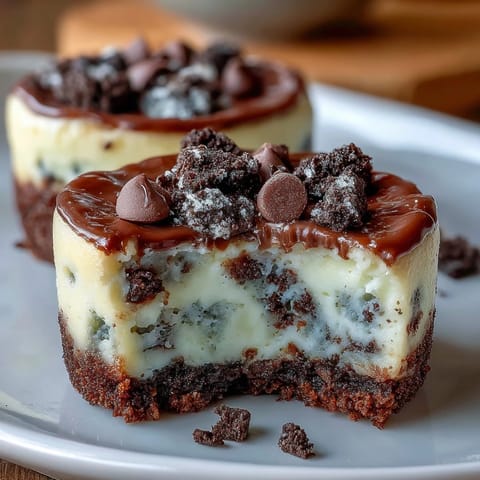 Showcasing mini cheesecake bites with Oreo crust, perfect topped with berries.
