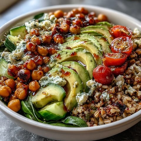 Hearty Ancient Grains Bowl with vibrant veggies and creamy tahini dressing.