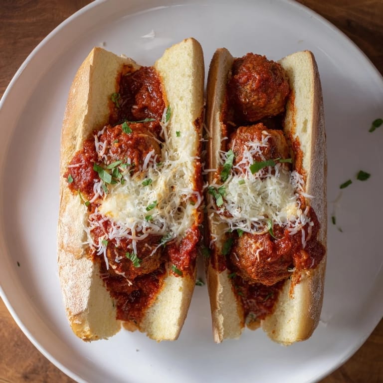 Toasted sub rolls brimming with juicy, savory Meatball Marinara Sub Sandwiches and a layer of melted cheese.