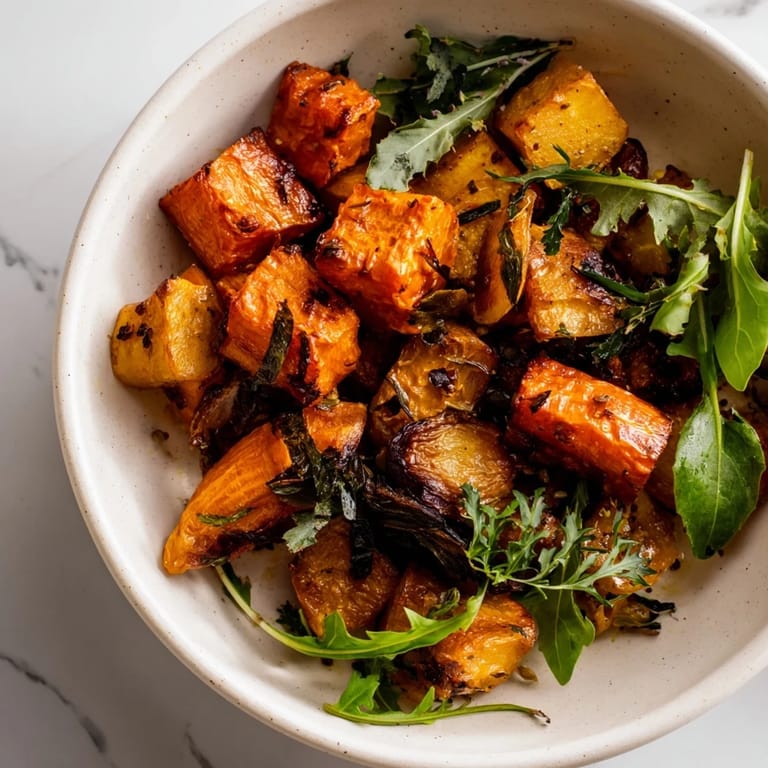 Vibrant Herb Bowl, featuring roasted root vegetables with fragrant thyme and fresh tarragon.