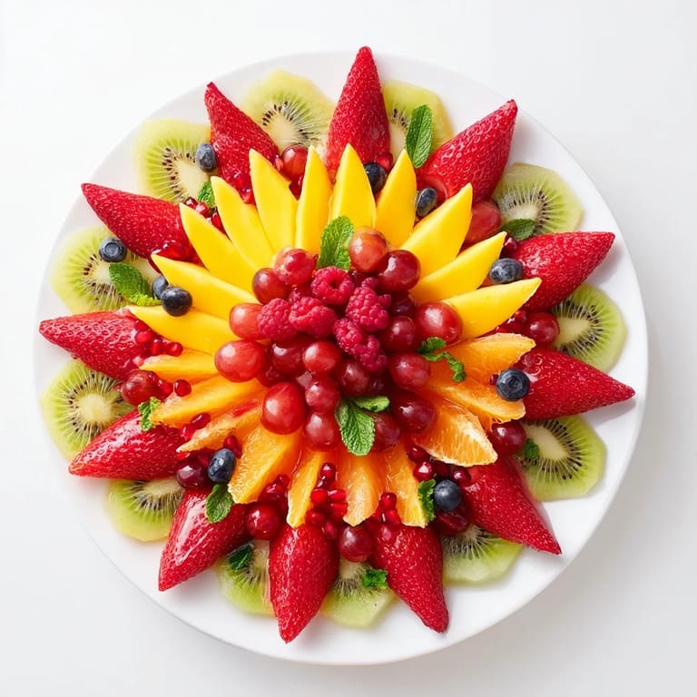 This Festive Poinsettia Fruit Bowl features juicy strawberries and grapes arranged like a holiday flower.