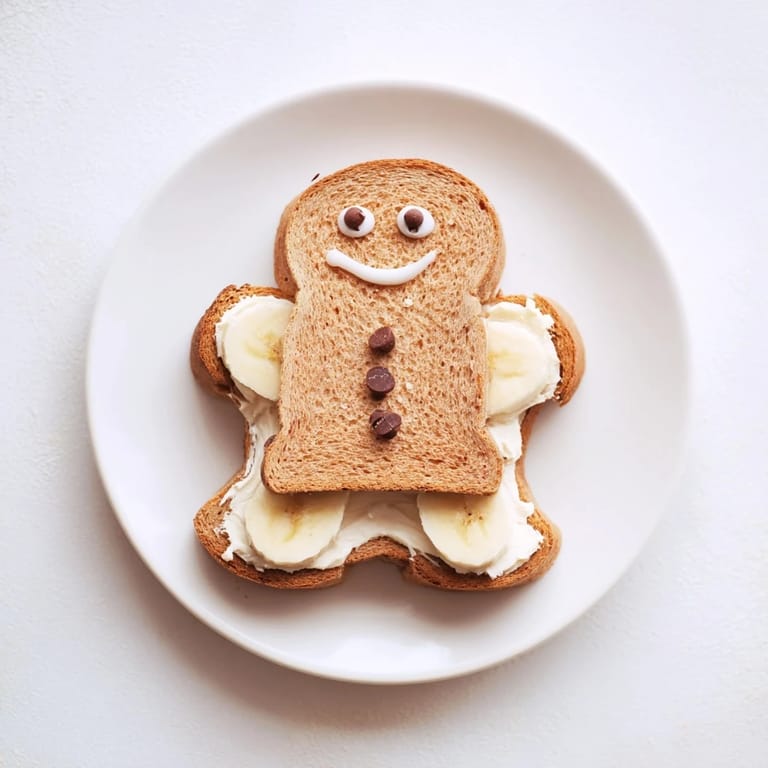 Adorable gingerbread man sandwich cutouts with a sweet cream cheese filling and fruit decorations.