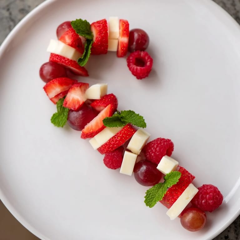 Beautiful Candy Cane Stripe Fruit and Cheese appetizer, perfect for a cheerful and festive holiday spread.