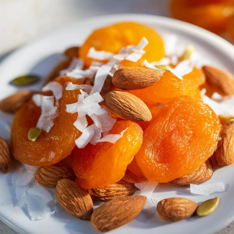 Golden dried apricots nestled next to crunchy almonds, making this fruit & nut recipe stunning to behold.